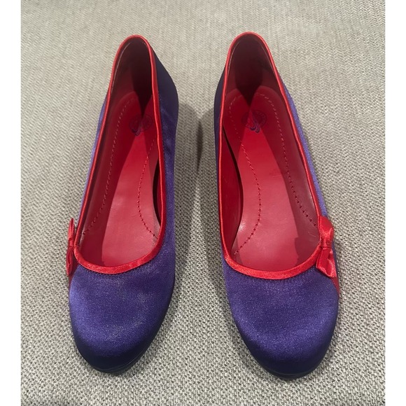 Grasshoppers Red Hat Society Purple Satin Bow Heels Women's Size 6.5 - Picture 8 of 10